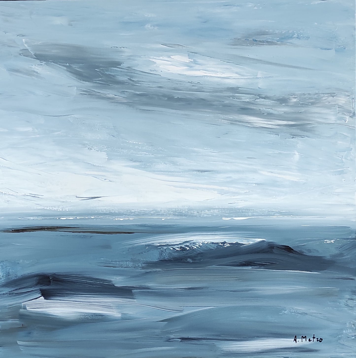 TOILE ARTISTE PEINTRE DE LA MER ADELINE METRO PLAGE BLEU ABSTRAIT