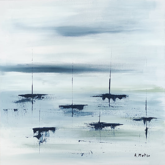 peinture de bateaux - peinture artiste peintre - peinture artiste Adeline Metro - peinture au couteau - silhouette de voiliers - voiles et voiliers