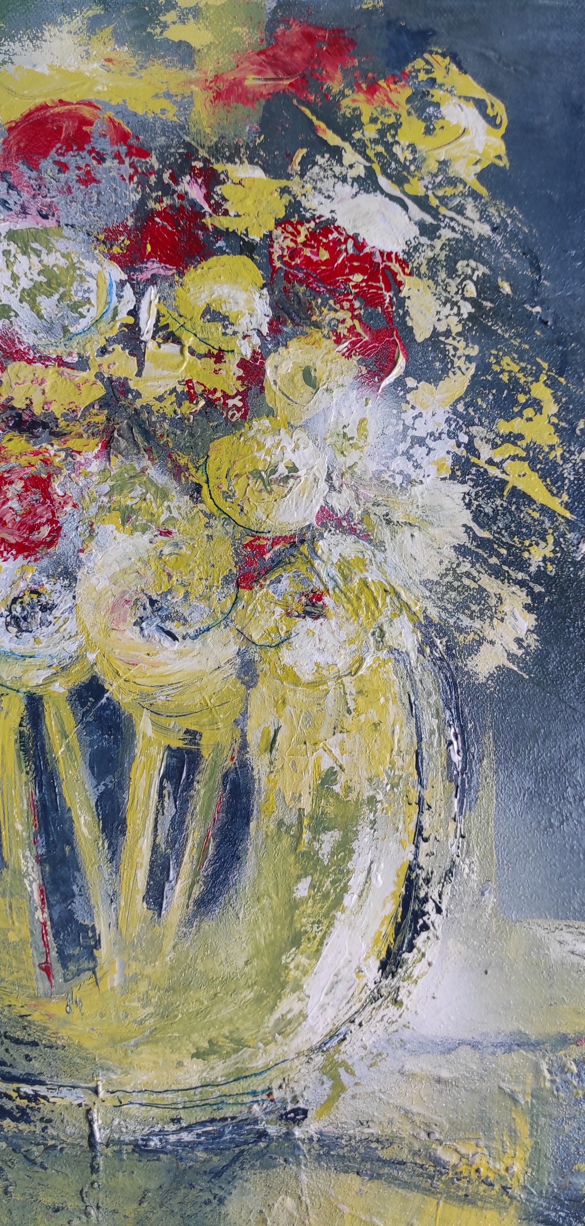 detail toile fleurs artiste peintre Adeline Metro peinture au couteau - décoration murale moderne - peinture contemporaine