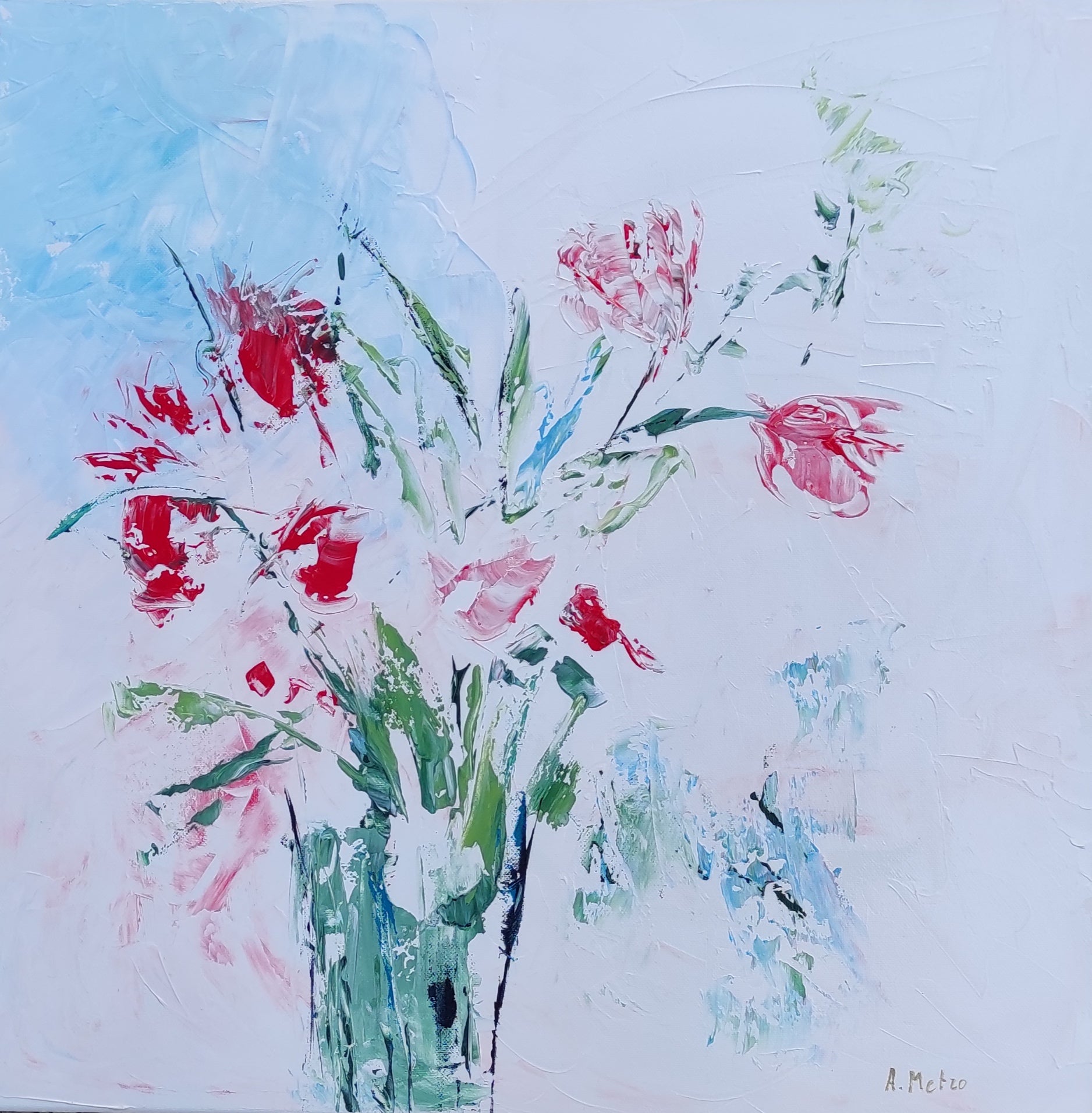 TOILE ARTISTE ADELINE METRO FLEURS ROUGES