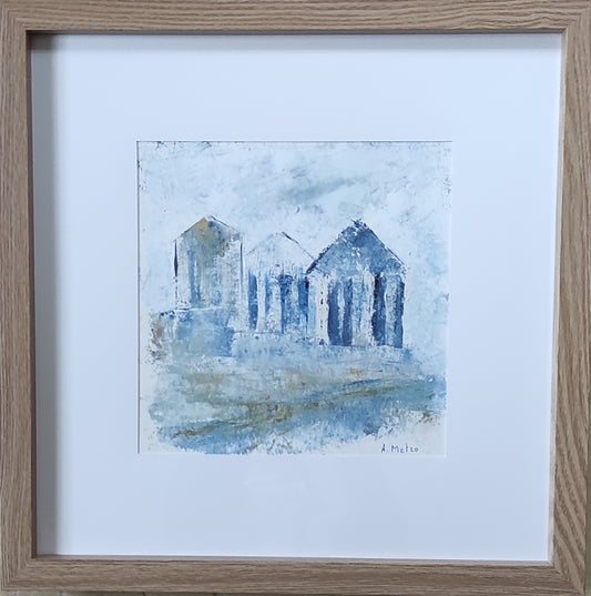 Framed art - the cabins on the beach - original art framed