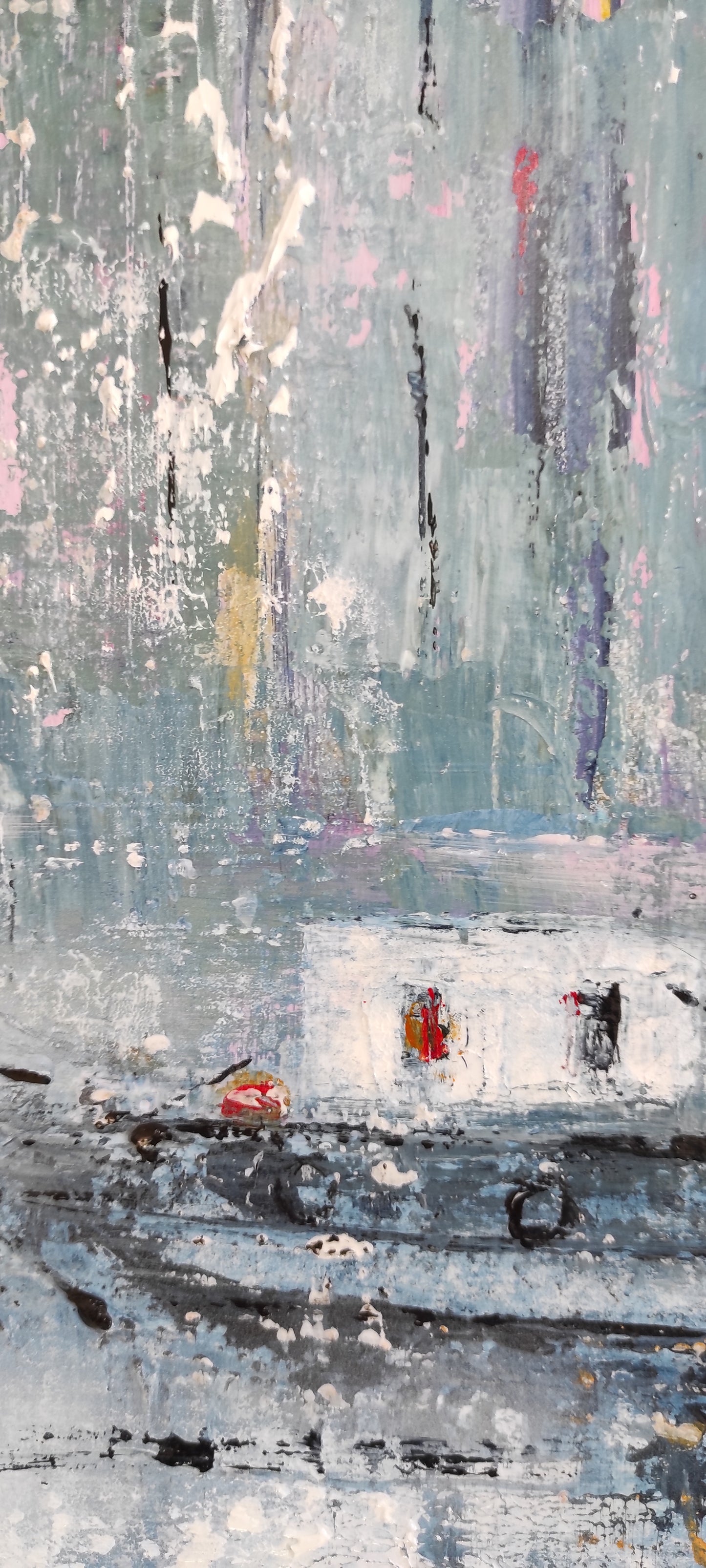 Honfleur - Original canvas made with palette knife. Nice soft colors, misty mood.