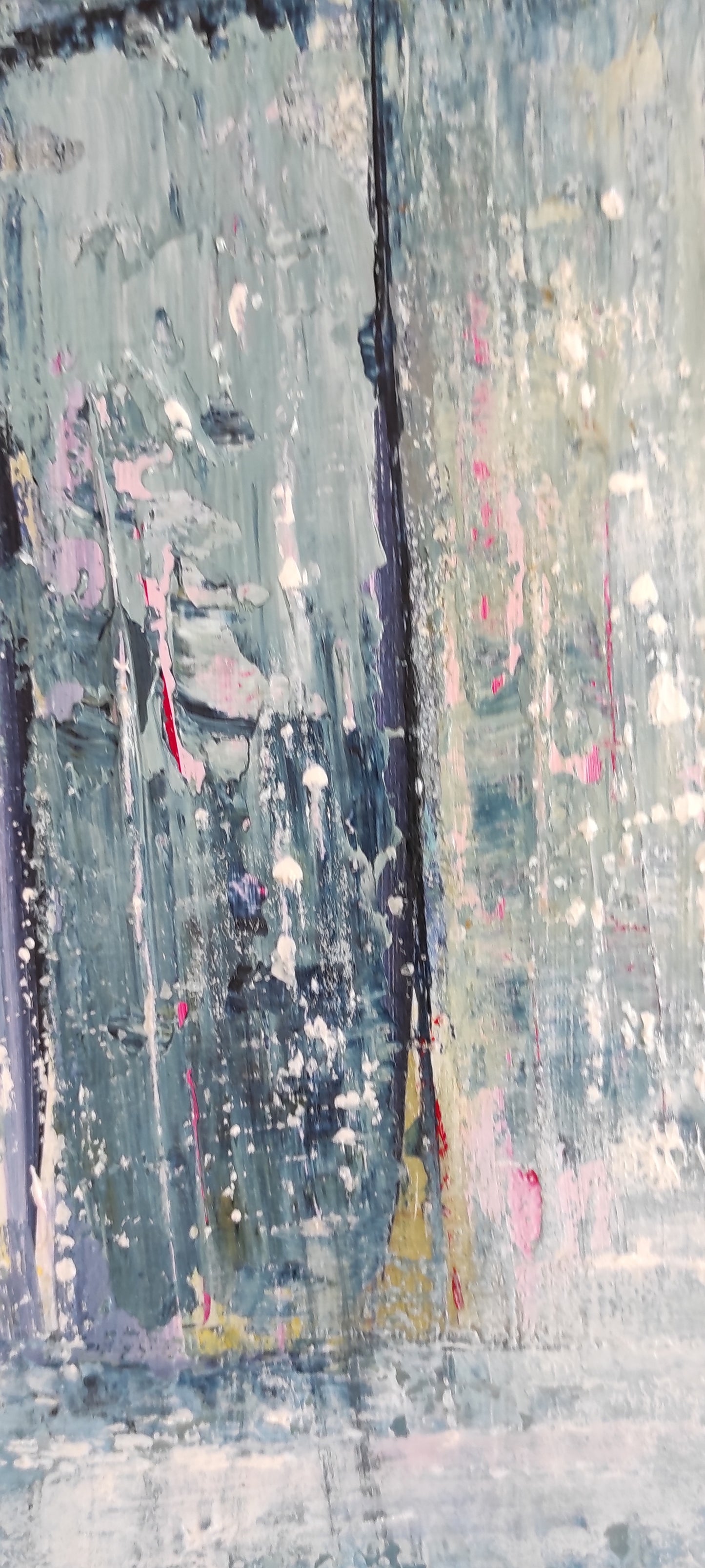 Honfleur - Original canvas made with palette knife. Nice soft colors, misty mood.