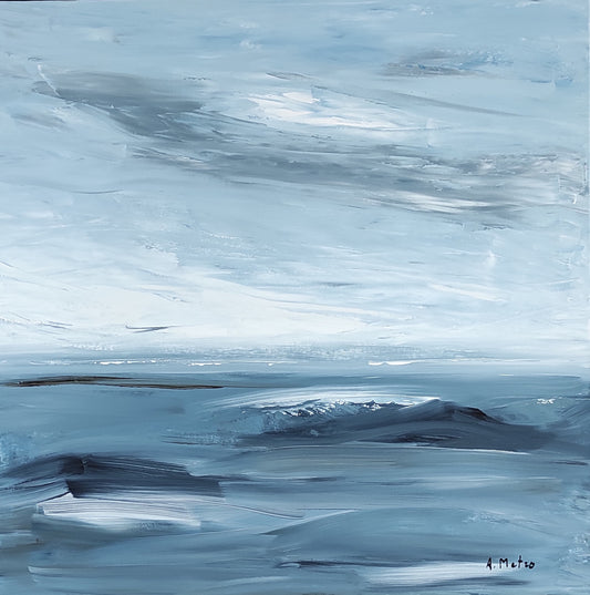 TOILE ARTISTE PEINTRE DE LA MER ADELINE METRO PLAGE BLEU ABSTRAIT