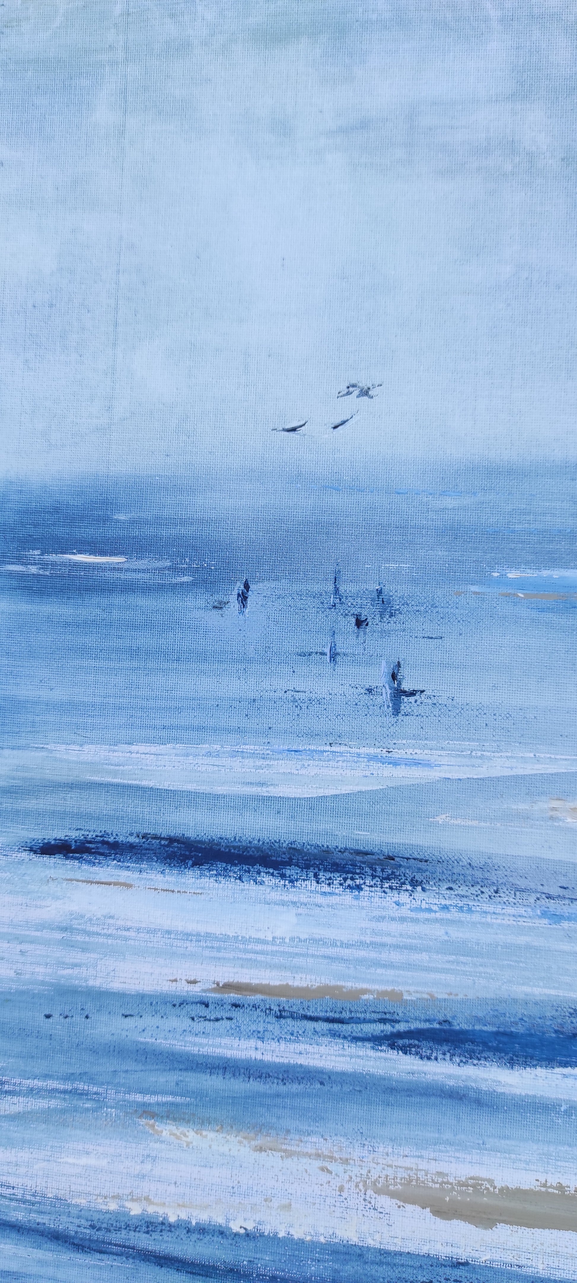 peinture au couteau artiste peintre Adeline Metro - plage de Cabourg à marée basse - 